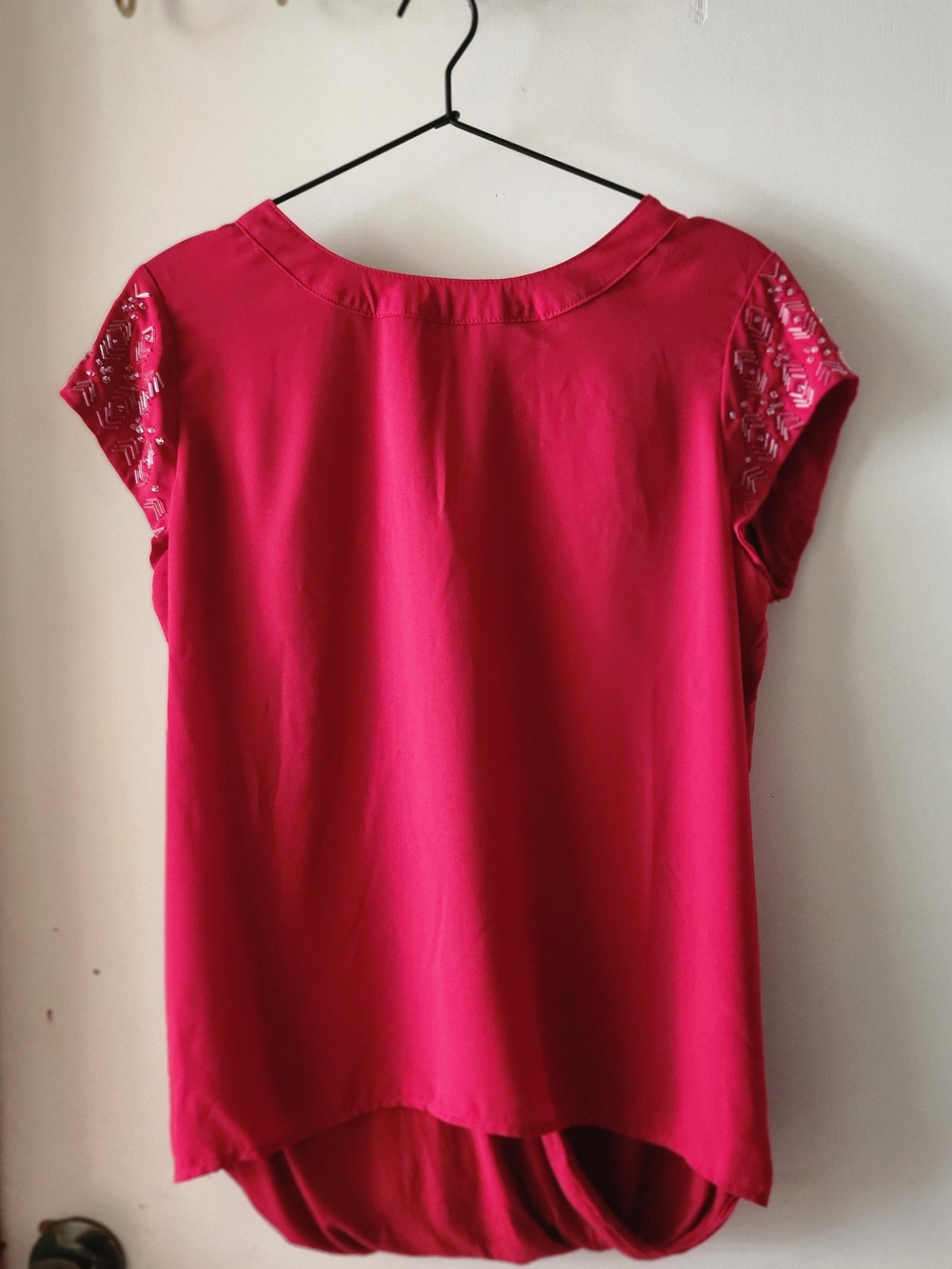 Claudia Richard Hot Pink Embellished Sleeve Short Sleeve Top